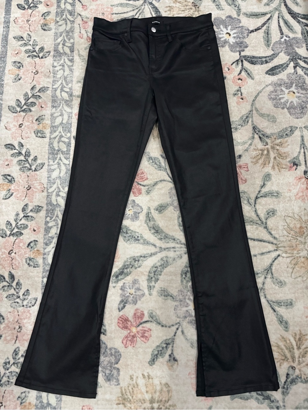 Express Women’s Mid-Rise Black Coated Skyscraper  Pants